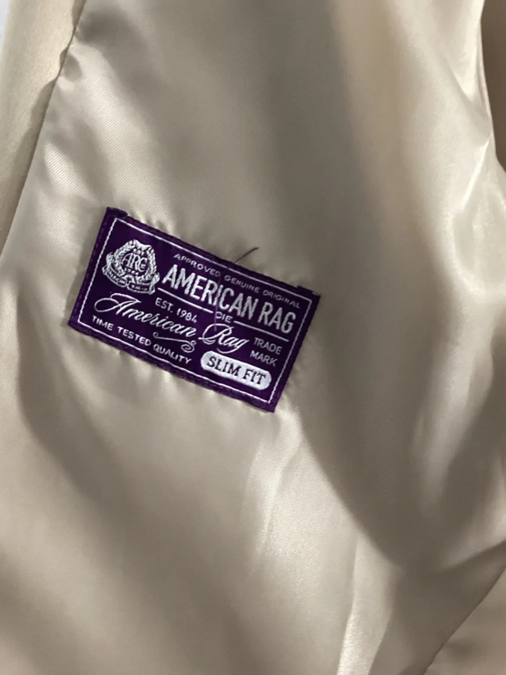NWOT MEN'S AMERICAN RAG SIZE LARGE SLIM FIT BEIGE BLAZER